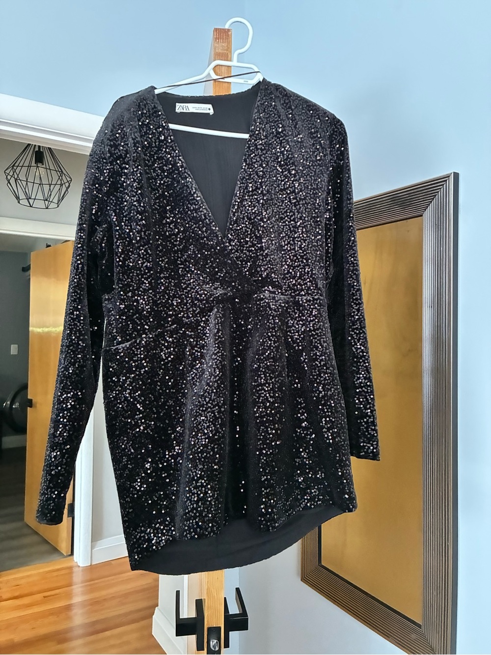 Zara Black Sequin V-Neck Dress